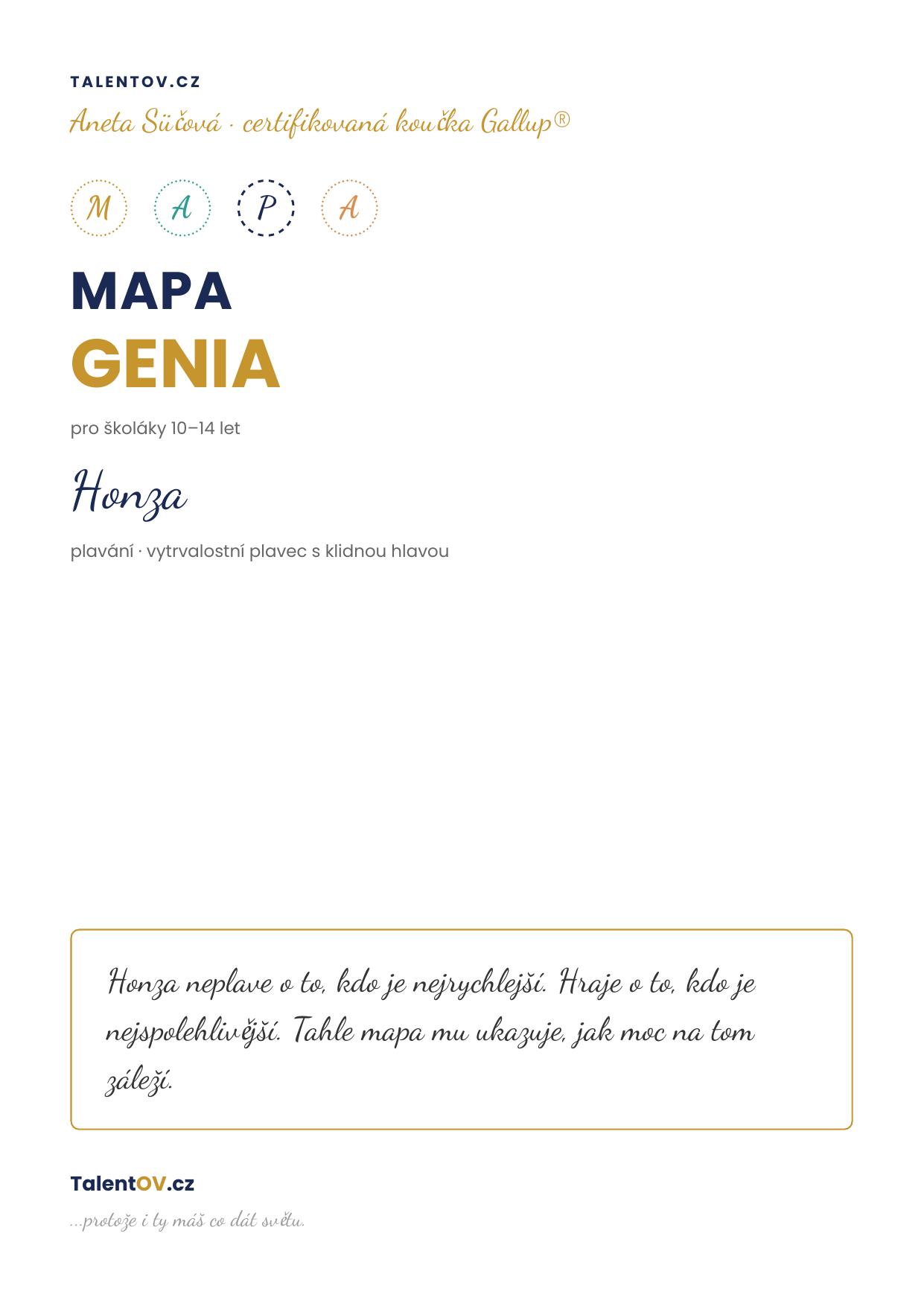 Ukázka Mapy jedinečnosti, strana 1 · Titulní strana