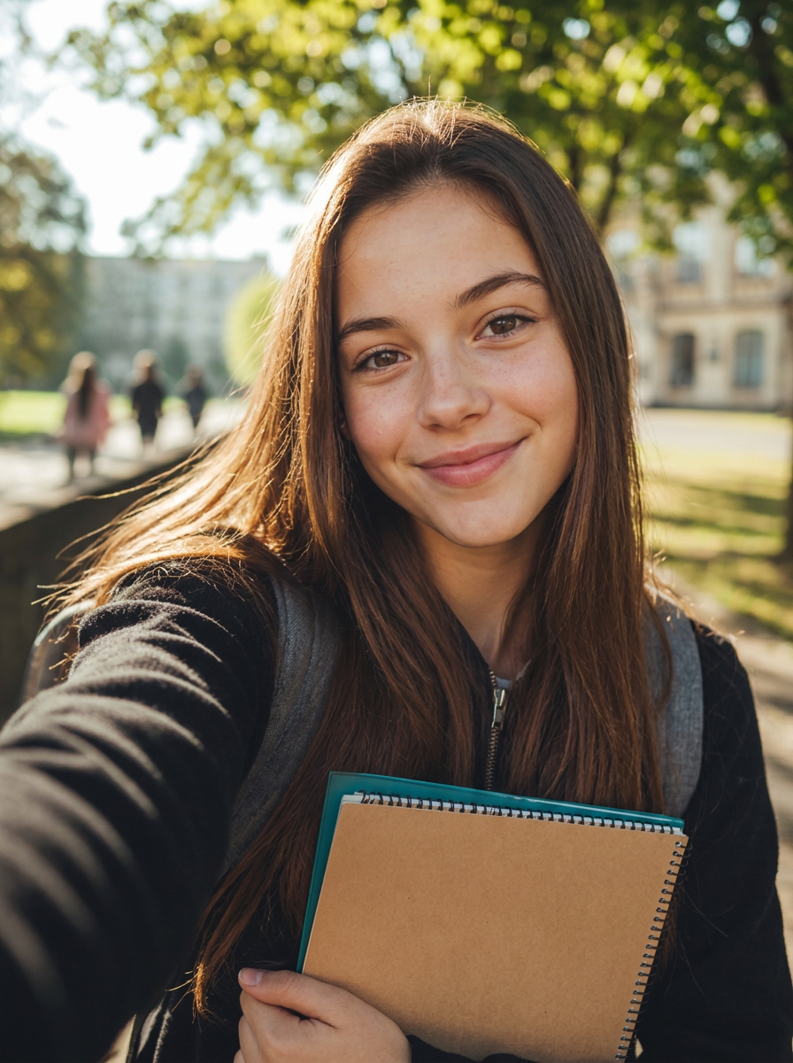 Studentka s materiály ke školnímu roku